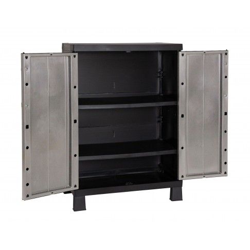 Armário Multiusos Baixo Garage PVC Cinzento e Preto Armário Multiusos Baixo Garage PVC Cinzento e Preto