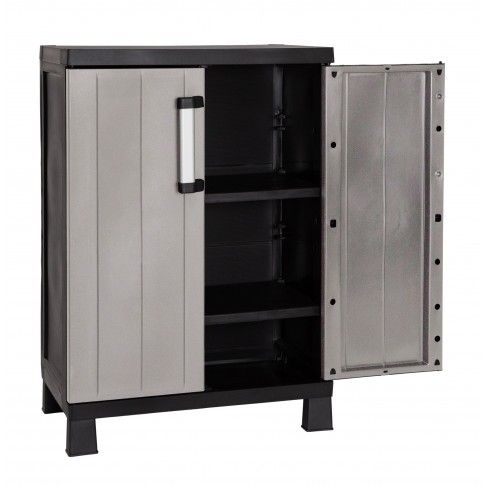 Armário Multiusos Baixo Garage PVC Cinzento e Preto Armário Multiusos Baixo Garage PVC Cinzento e Preto