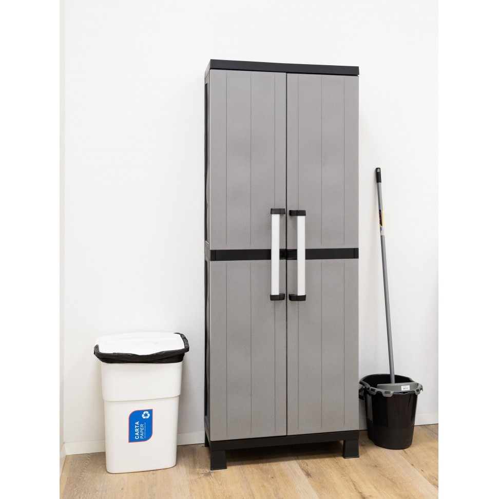 Armário Multiusos Vassoureiro Garage PVC Cinzento e Preto Armário Multiusos Vassoureiro Garage PVC Cinzento e Preto