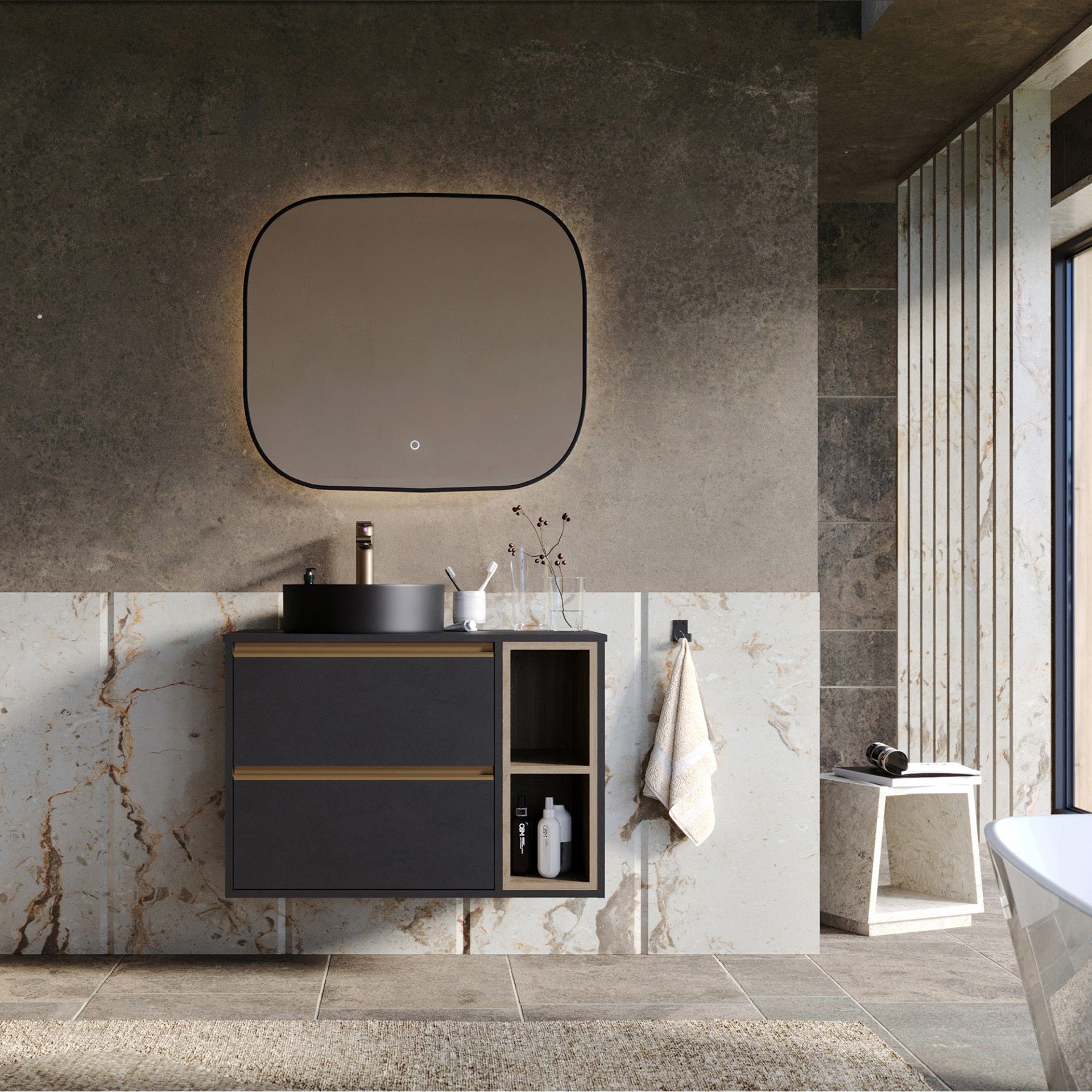 Móvel Suspenso Neon 80x45x55cm 2 gavetas Preto/Oak