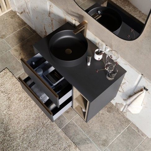 Móvel Suspenso Neon 80x45x55cm 2 gavetas Preto/Oak Móvel Suspenso Neon 80x45x55cm 2 gavetas Preto/Oak