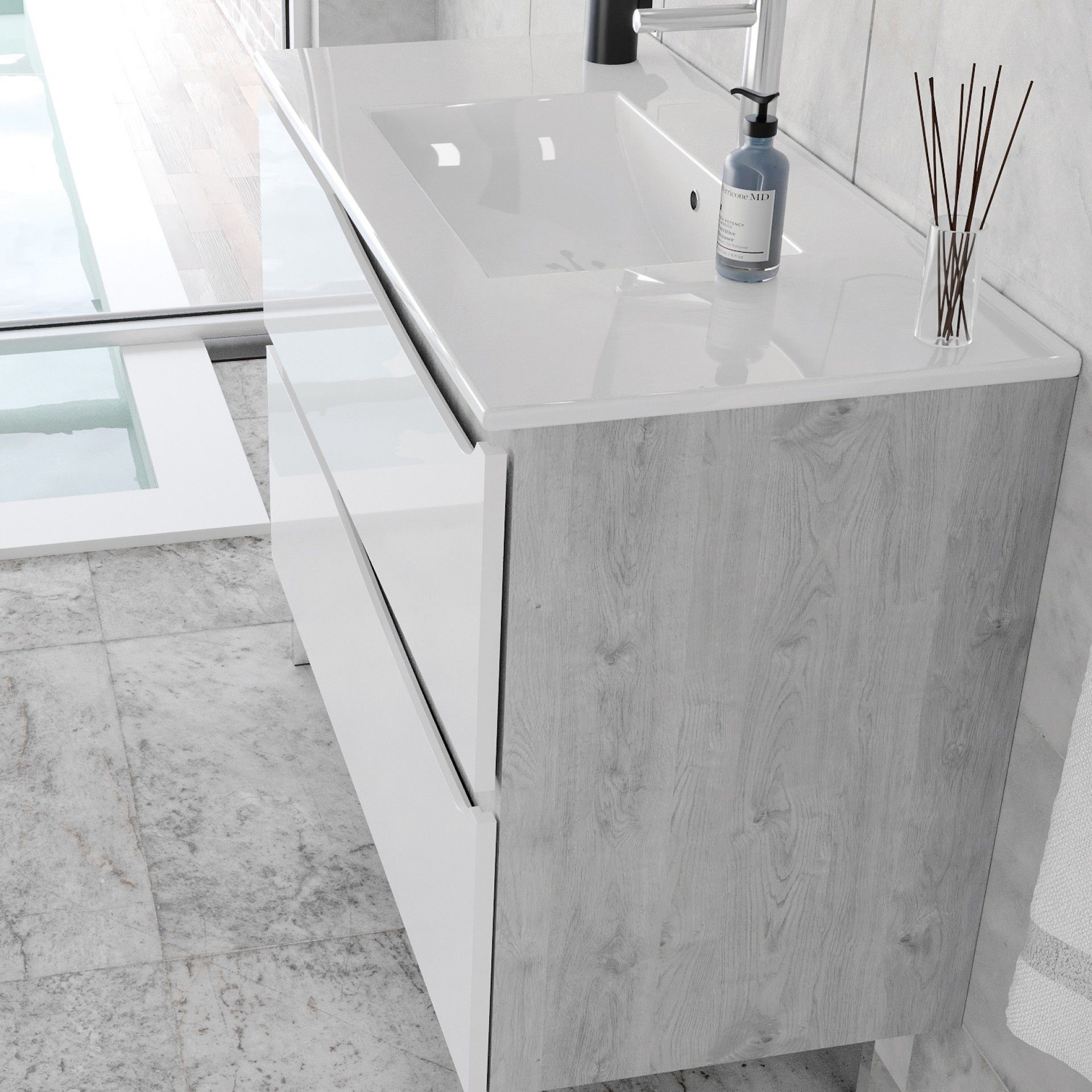 Móvel Lotus 100cm Cinza/Branca