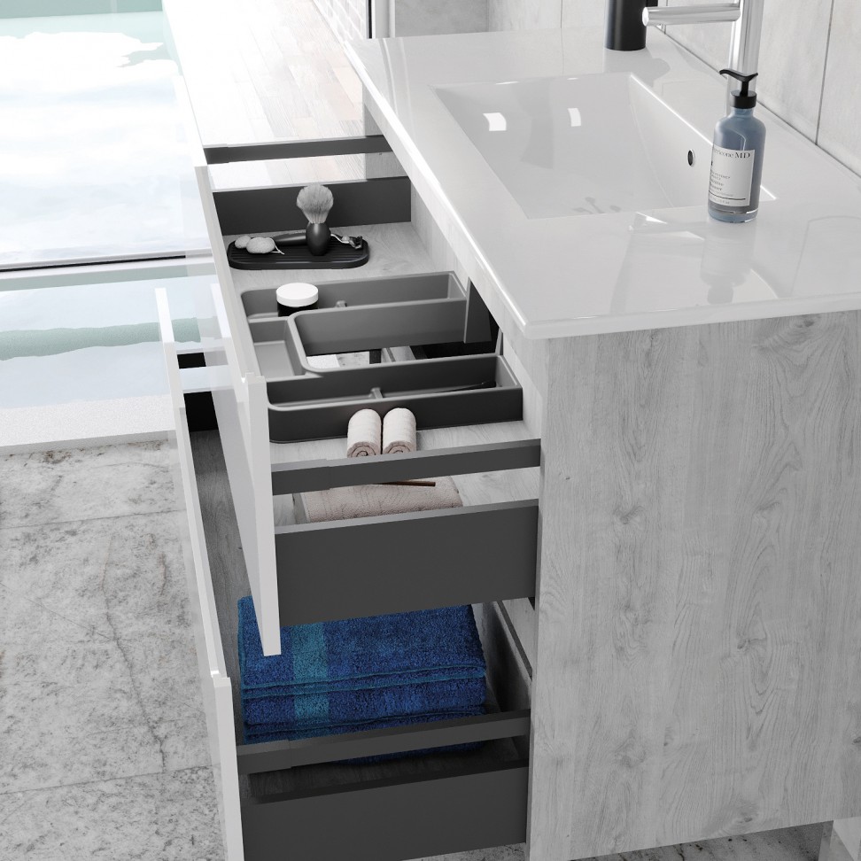M�vel Lotus 81x100x45 cm, Branco/Cinzento