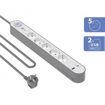 Bloco Prote��o 5 Tomadas + USB A+C 800J 1,5m