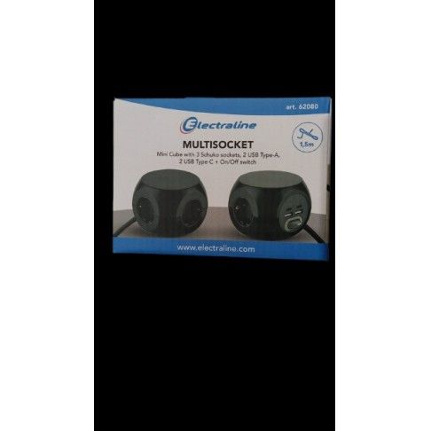 Mini Cube 3 Tomadas + 2 USB 1,5m Preto
