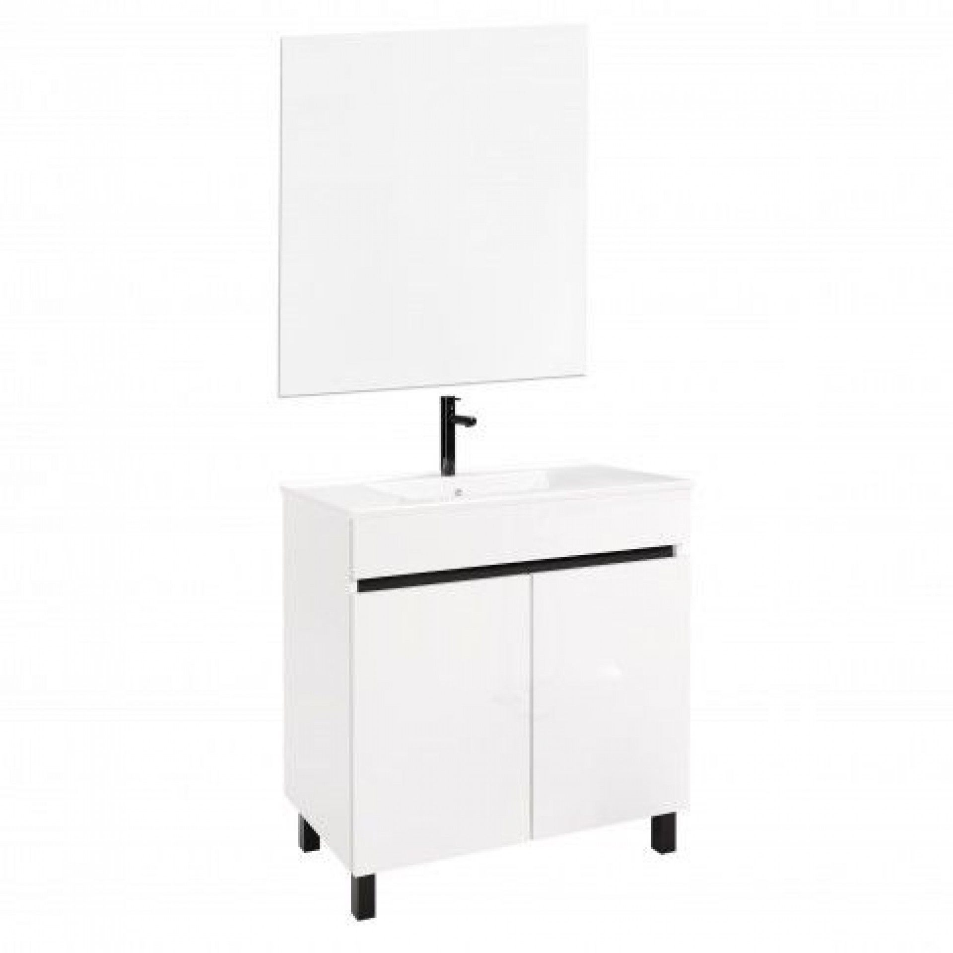 Conjunto Eco com Móvel, Espelho e Lavatório 80 cm - Branco