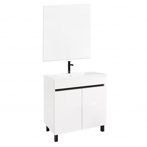 Conjunto Eco com Móvel, Espelho e Lavatório 80 cm - Branco Conjunto Eco com Móvel, Espelho e Lavatório 80 cm - Branco