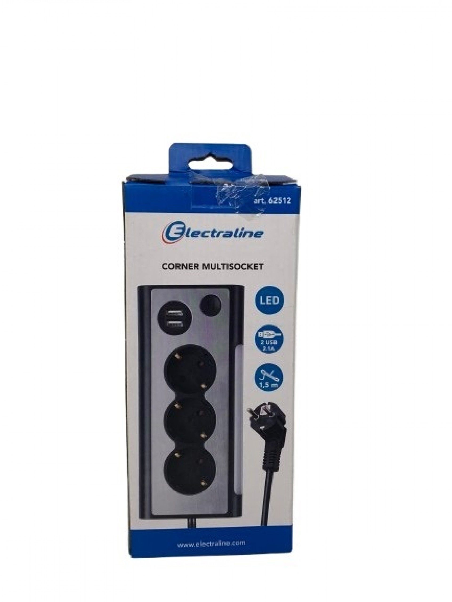 Bloco Alumínio de Canto 3 Tomadas + 2 USB 1,5m