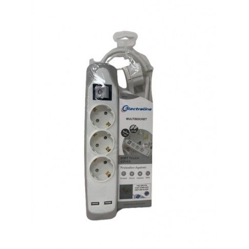 Bloco Silicone 3 Tomadas + 2 USB 2m Cinza/Branco