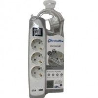 Bloco Silicone 3 Tomadas + 2 USB 2m Cinza/Branco