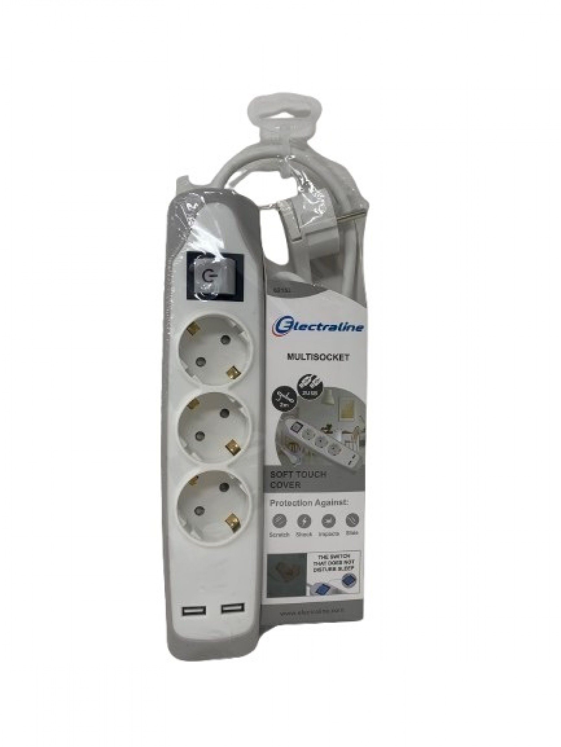 Bloco Silicone 3 Tomadas + 2 USB 2m Cinza/Branco