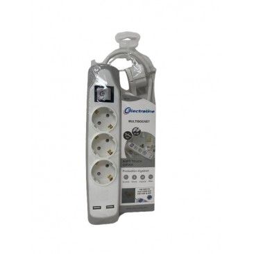 Bloco Silicone 3 Tomadas + 2 USB 2m Cinza/Branco Bloco Silicone 3 Tomadas + 2 USB 2m Cinza/Branco