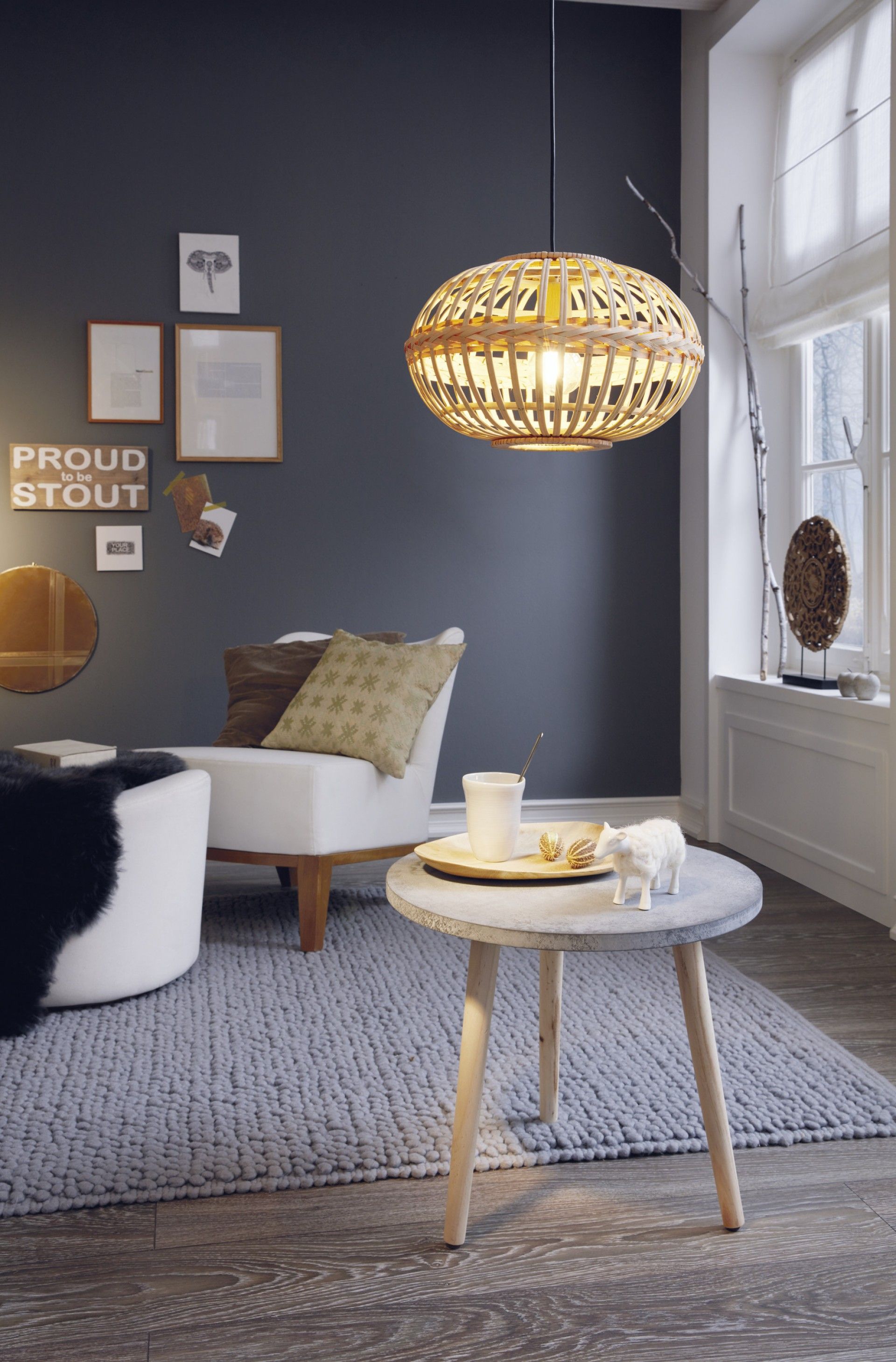 Candeeiro Suspenso Redondo em Bambu E27 38 cm