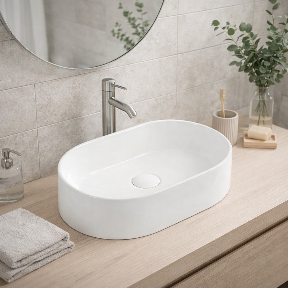 Lavat�rio Pousar Oval Cer�mica 12x45x30cm Branco