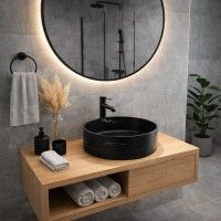 Lavatório Pousar Redondo Cerâmica 12x36x36cm Preto; efeito marmoreado Lavatório Pousar Redondo Cerâmica 12x36x36cm Preto; efeito marmoreado