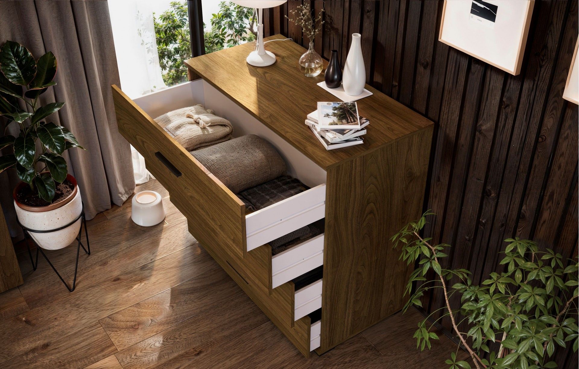 Cómoda Elite 4 Gavetas 92.7x100x50cm Carvalho Nogal