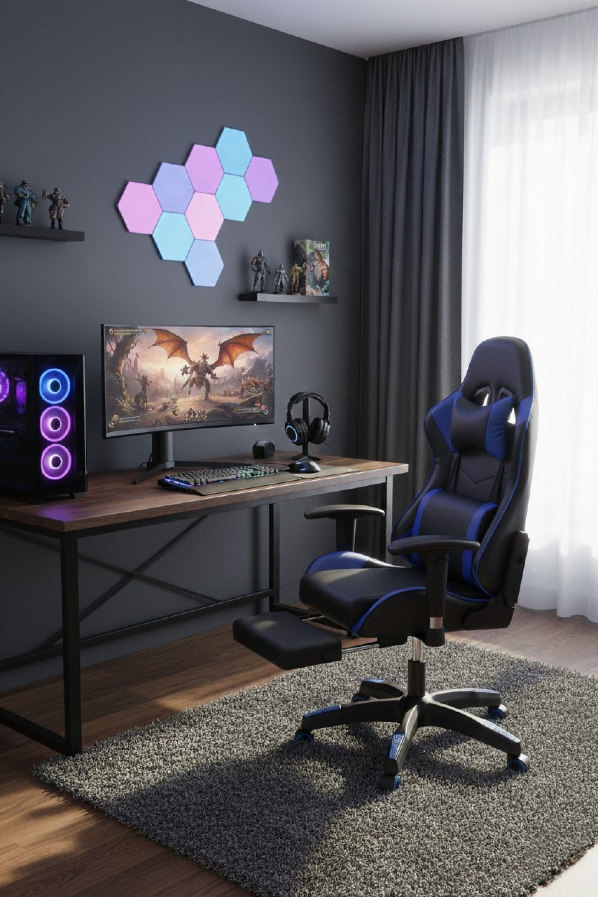 Cadeira Gaming Preta e Azul