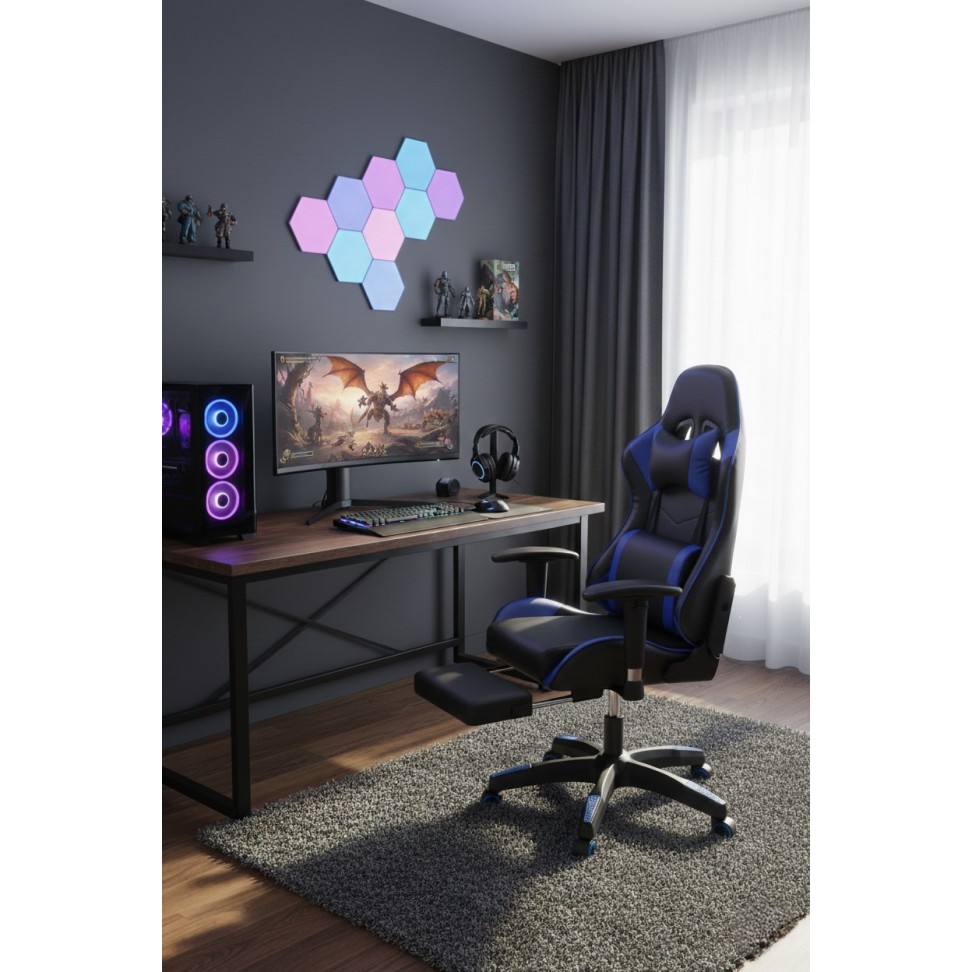 Cadeira Gaming Preta e Azul Cadeira Gaming Preta e Azul