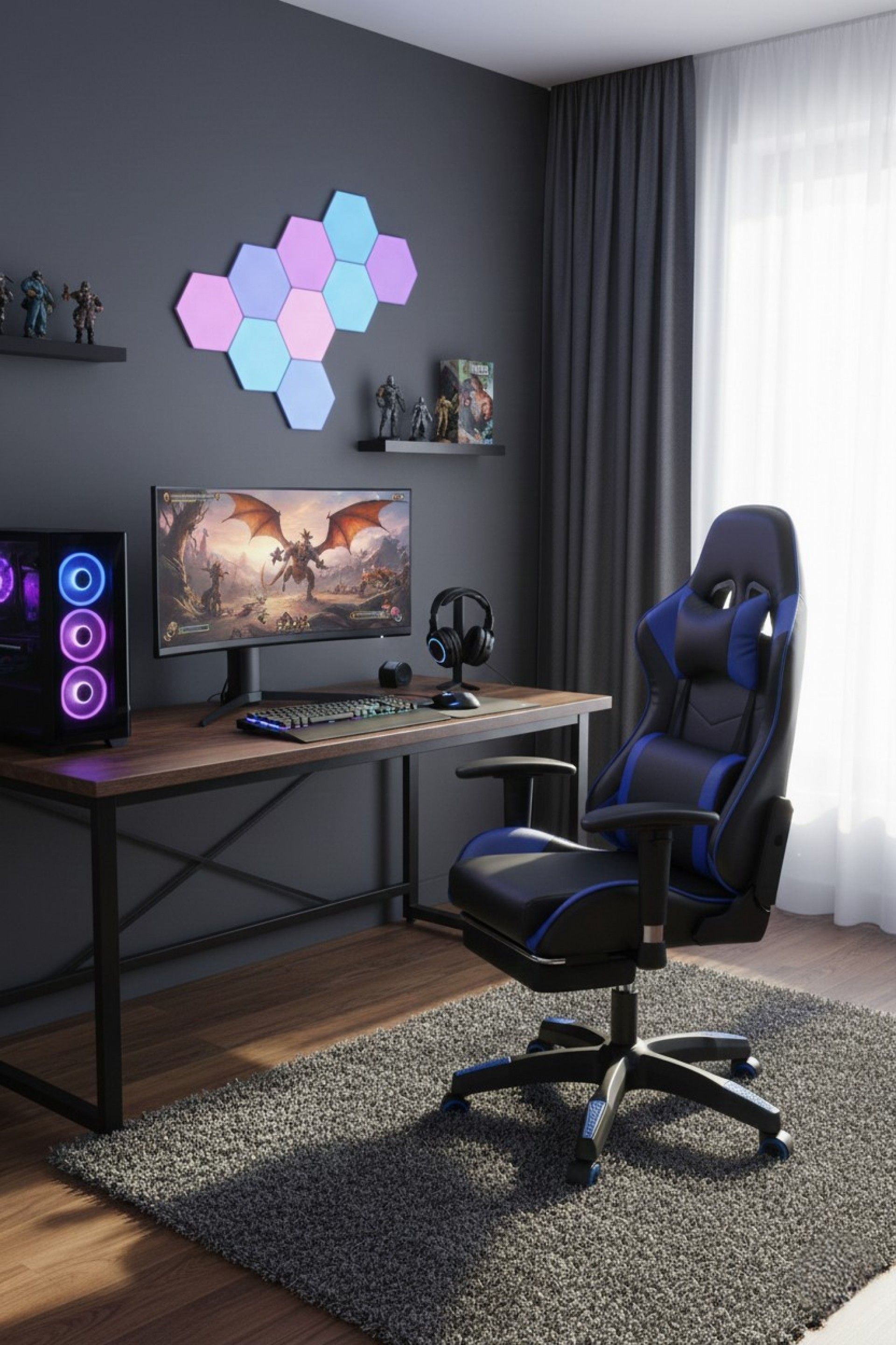 Cadeira Gaming Preta e Azul