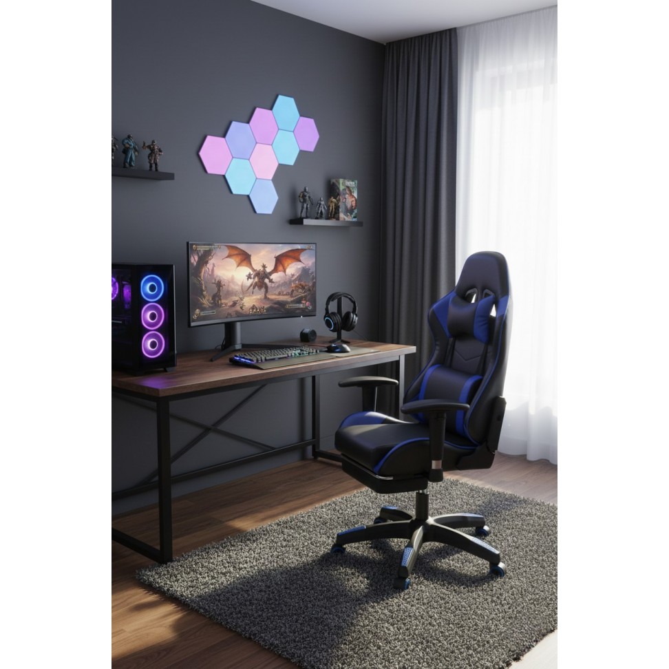 Cadeira Gaming Preta e Azul Cadeira Gaming Preta e Azul