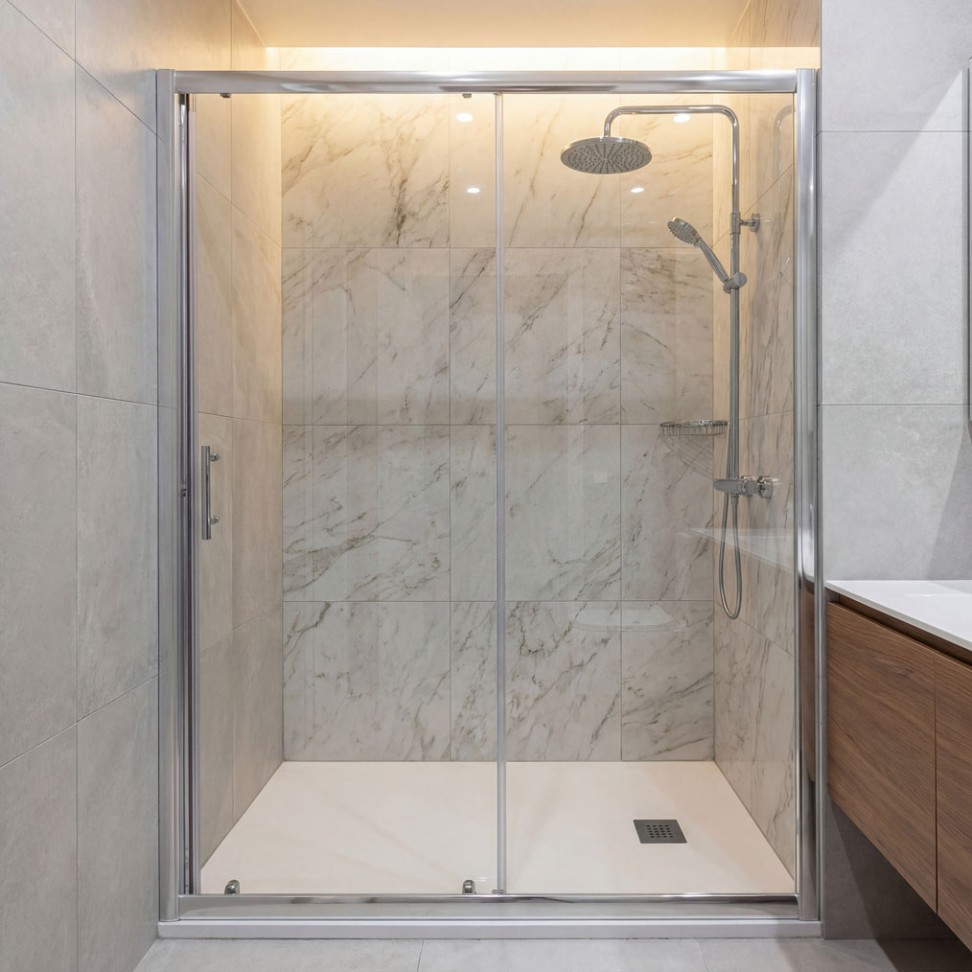 Frontal Duche Born�u Transparente 185x120cm; Perfil Cromado