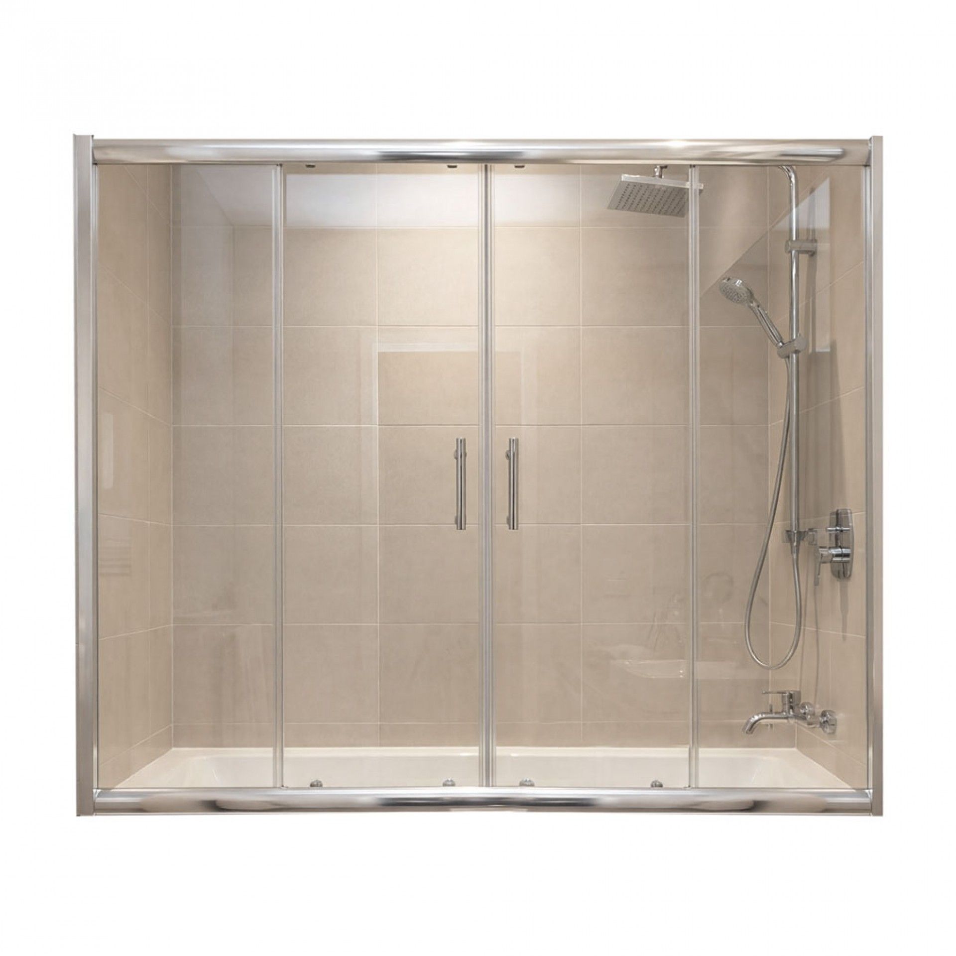 Frontal Duche Bornéu Vidro Transparente 185x120cm, perfil cromado