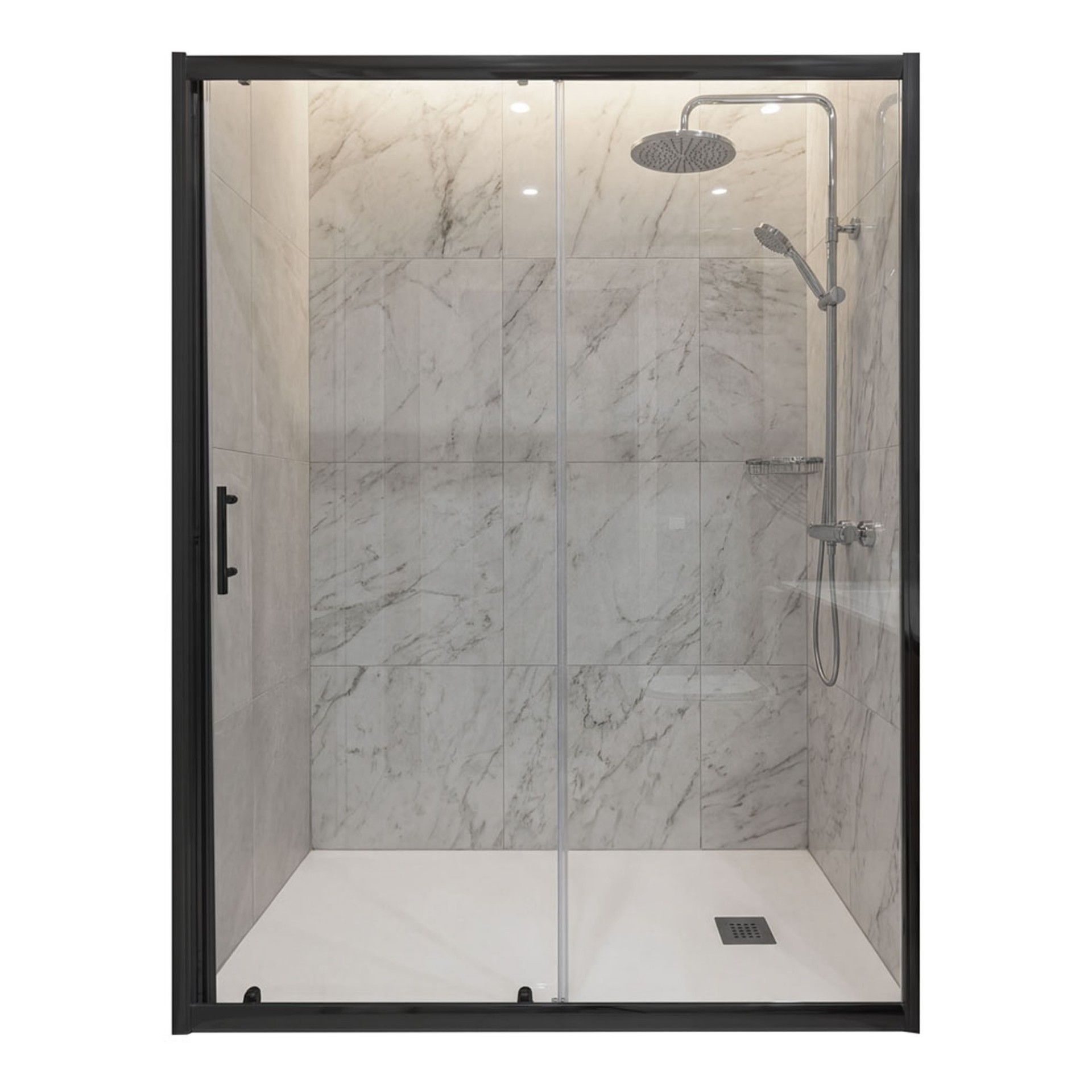 Frontal Duche Bornéu Vidro Transparente 185x160cm, perfil preto