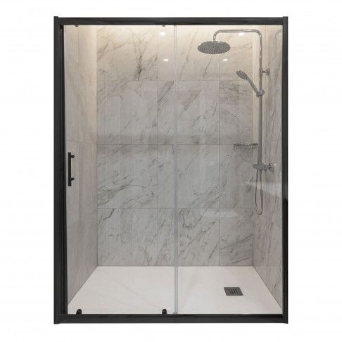 Frontal Duche Bornéu Vidro Transparente 185x160cm, perfil preto Frontal Duche Bornéu Vidro Transparente 185x160cm, perfil preto