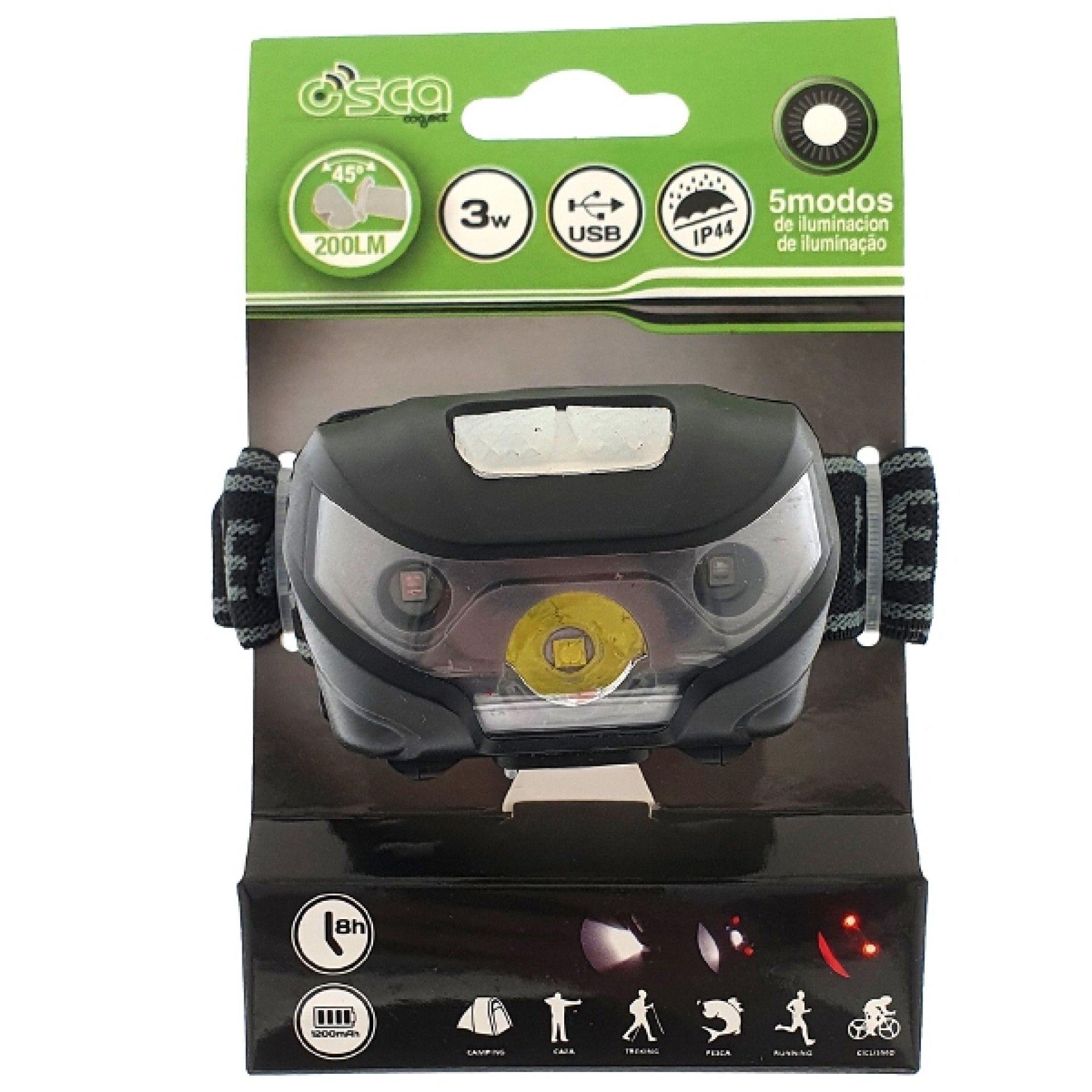 Luz de cabeça LED 3 W recarregável por USB