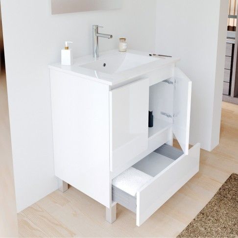 Conjunto Tejo (Móvel + Lavatório) 81x60x45cm, Branco Conjunto Tejo (Móvel + Lavatório) 81x60x45cm, Branco