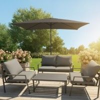 Conjunto sofa Elegance alum�nio cinzento 4 lugares