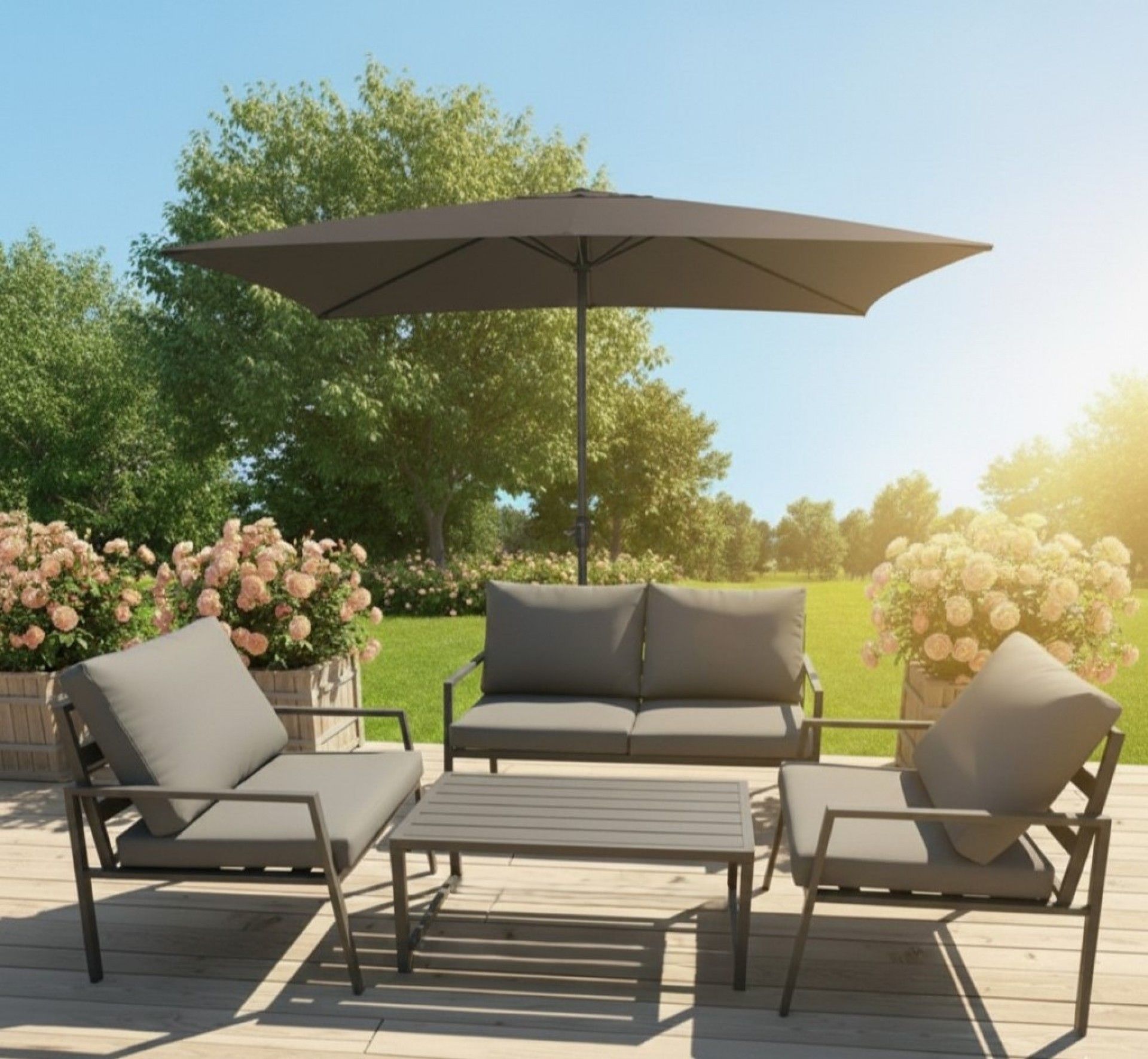 Conjunto sofa Elegance alumínio cinzento 4 lugares