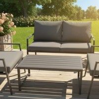 Conjunto sofa Elegance alum�nio cinzento 4 lugares