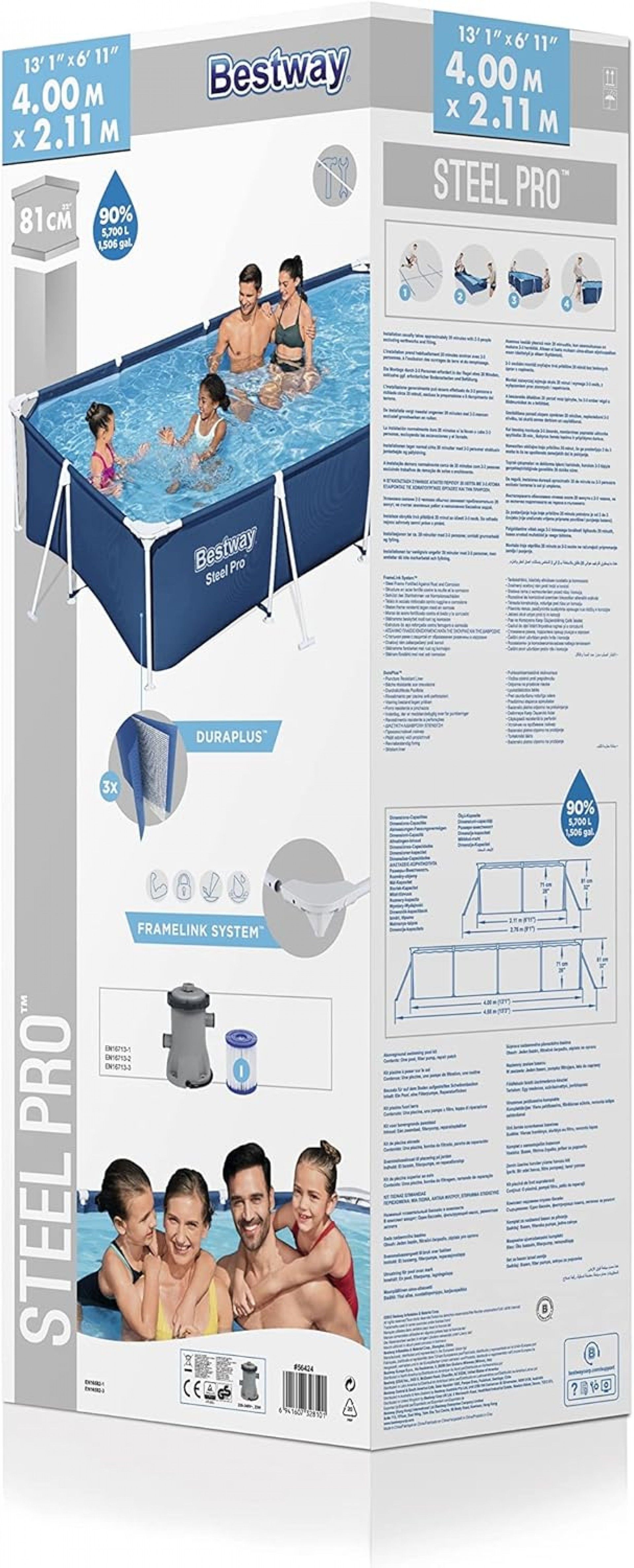Piscina retangular 4x2,11x81cm Steel Pro