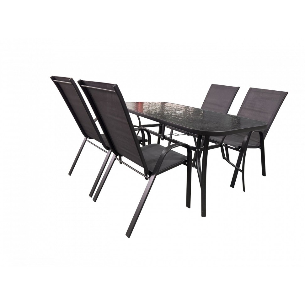 Pack Metal/ Vidro Mesa + 4 cadeiras metal/ textilene Pack Metal/ Vidro Mesa + 4 cadeiras metal/ textilene