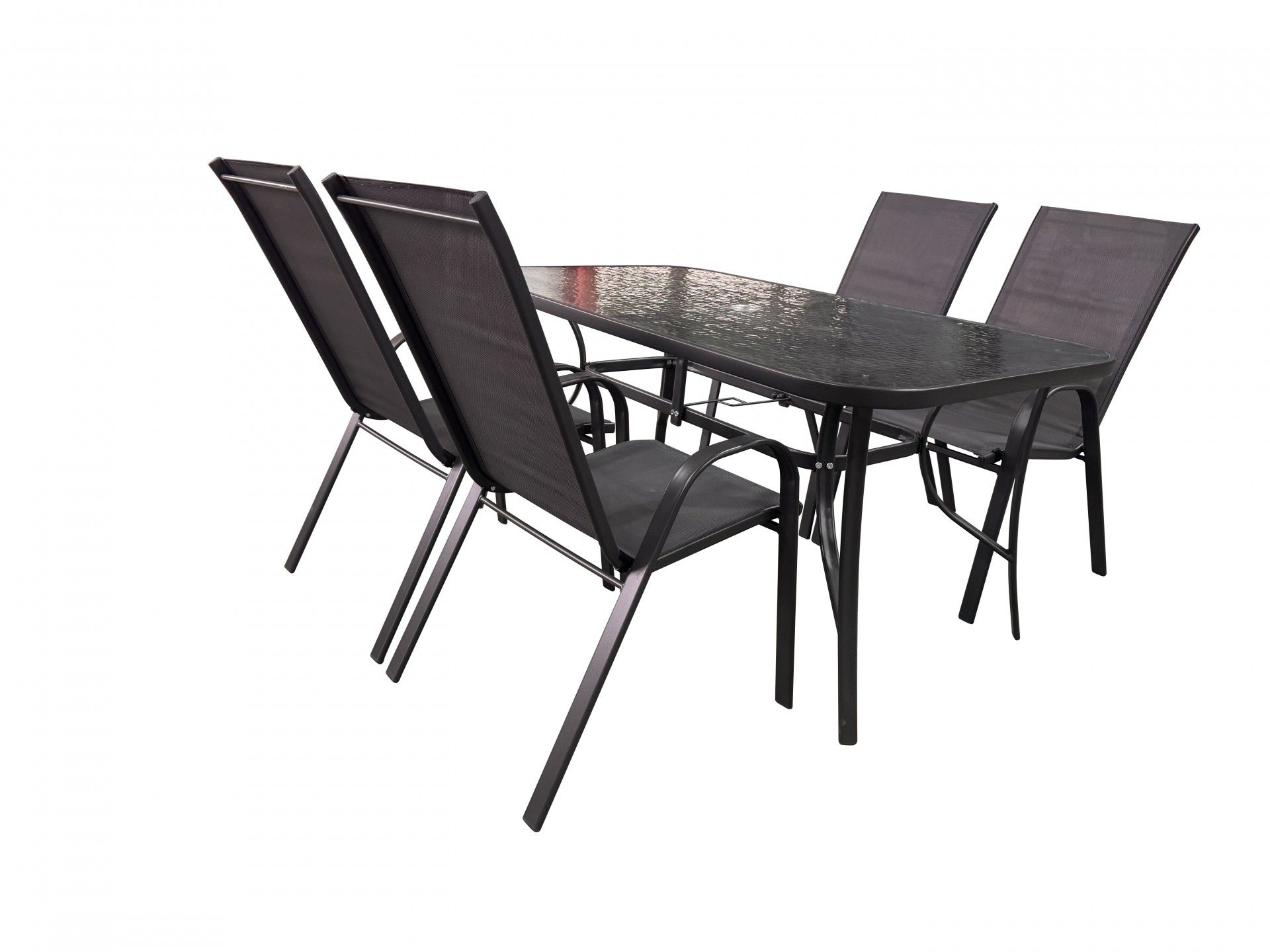 Pack Metal/ Vidro Mesa + 4 cadeiras metal/ textilene