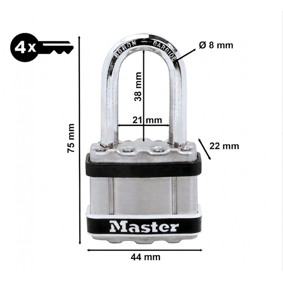 Cadeado Mar�timo Inox 44mm �8mm 4 Chaves