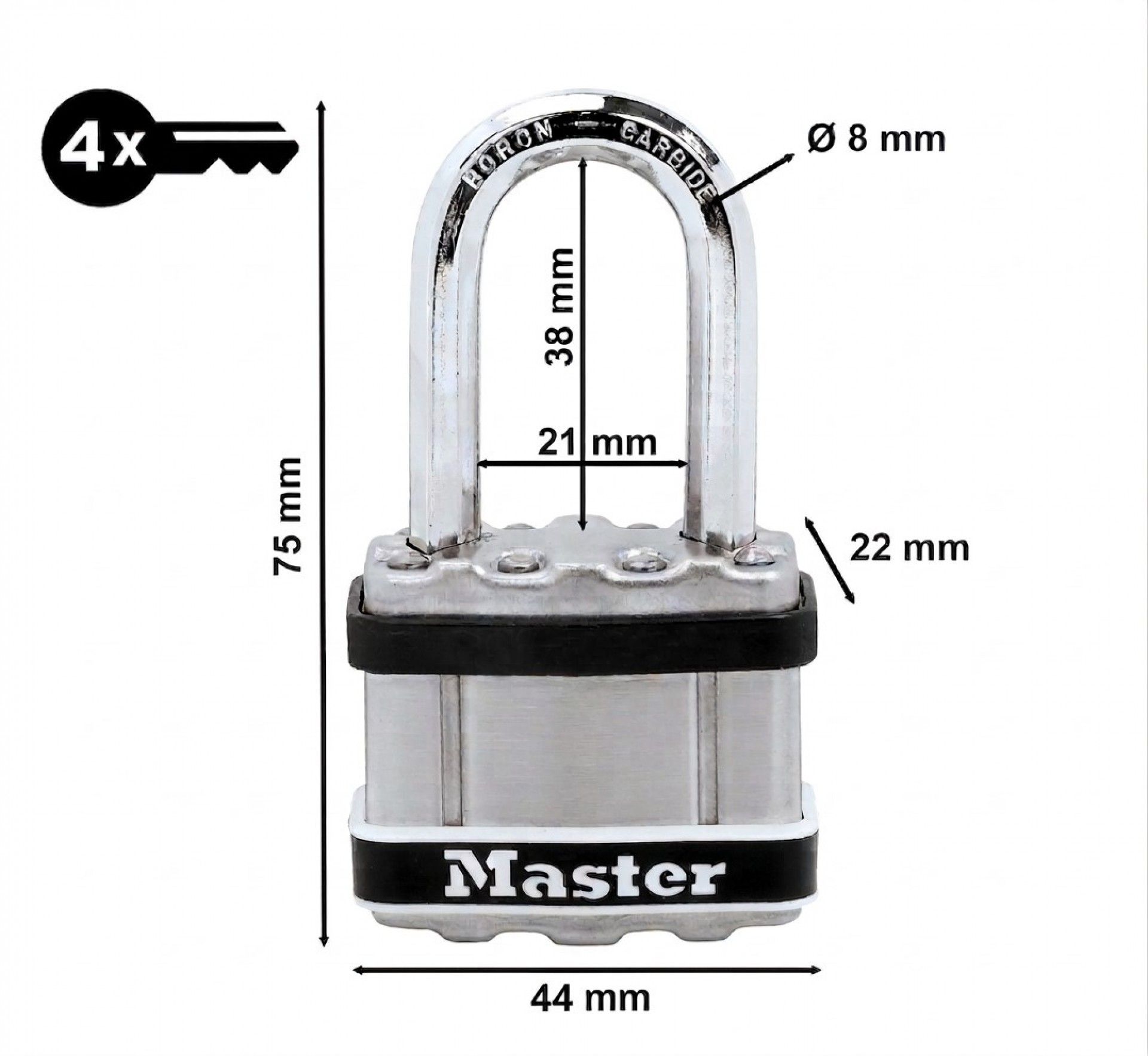 Cadeado Marítimo Inox 44mm Ø8mm 4 Chaves