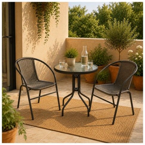 Conjunto Mesa e 2 Cadeiras Metal / Rattan Conjunto Mesa e 2 Cadeiras Metal / Rattan