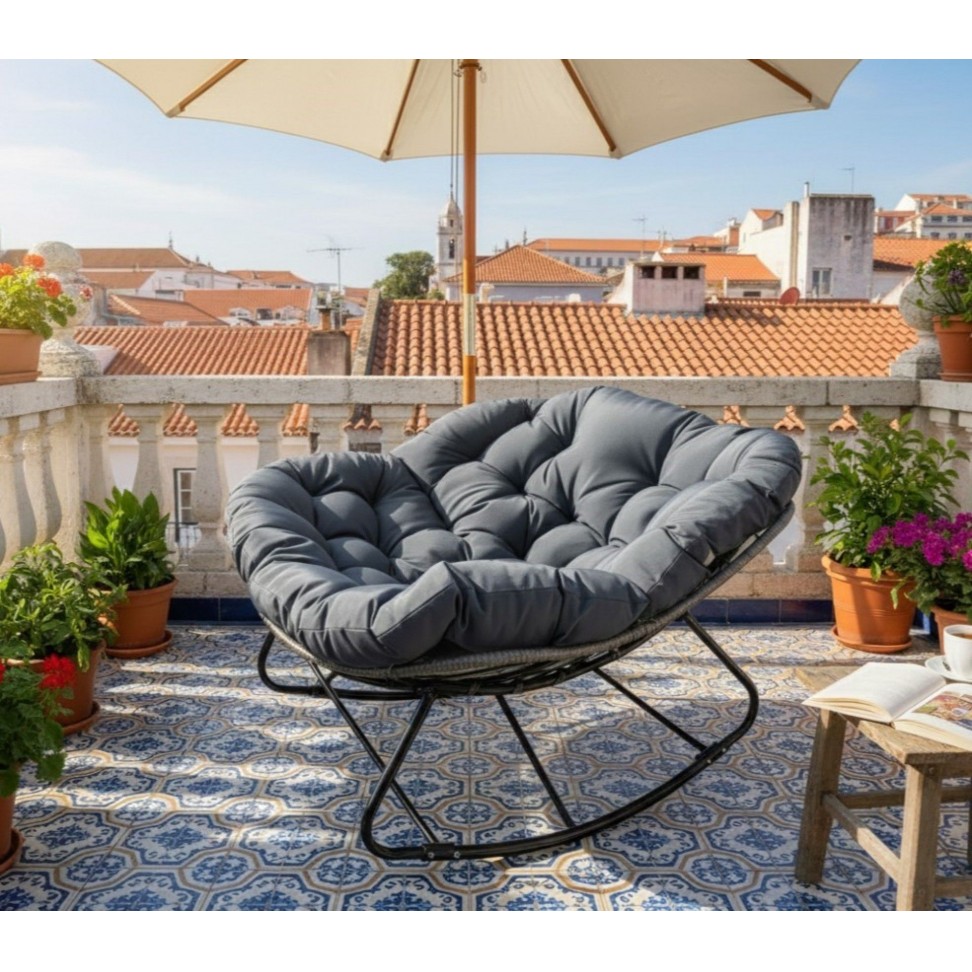 Cadeira de baloi�o metal/rattan Cinzento