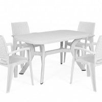 Mesa Caribe Rattan + 4 cadeiras Caribe branco Mesa Caribe Rattan + 4 cadeiras Caribe branco