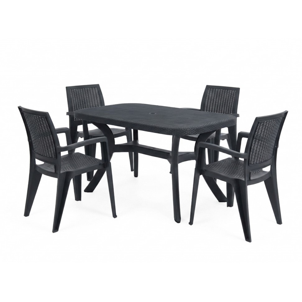 Mesa Caribe Rattan + 4 cadeiras Caribe antracite