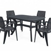 Mesa Caribe Rattan + 4 cadeiras Caribe antracite