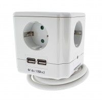 Mini Cube 4 Tomadas + 2 USB 1.4m