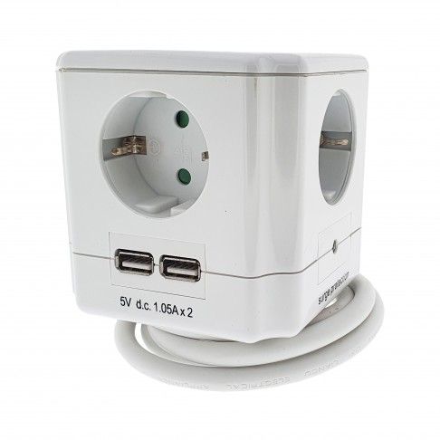Mini Cube 4 Tomadas + 2 USB 1.4m