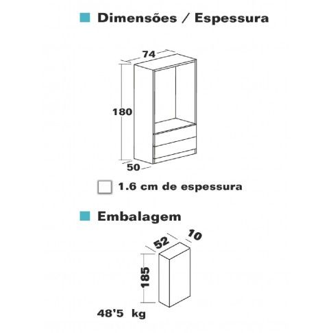 Roupeiro Dublin 180x74x50cm Carvalho Roupeiro Dublin 180x74x50cm Carvalho