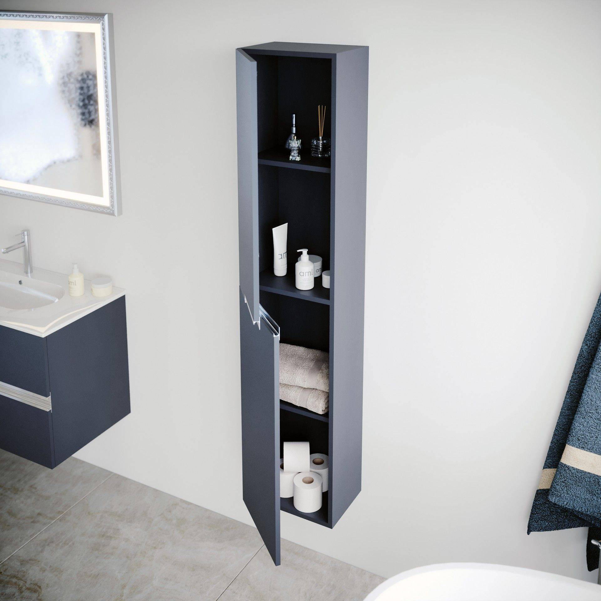 Móvel Coluna Unik 160x35x25cm, Azul Mate