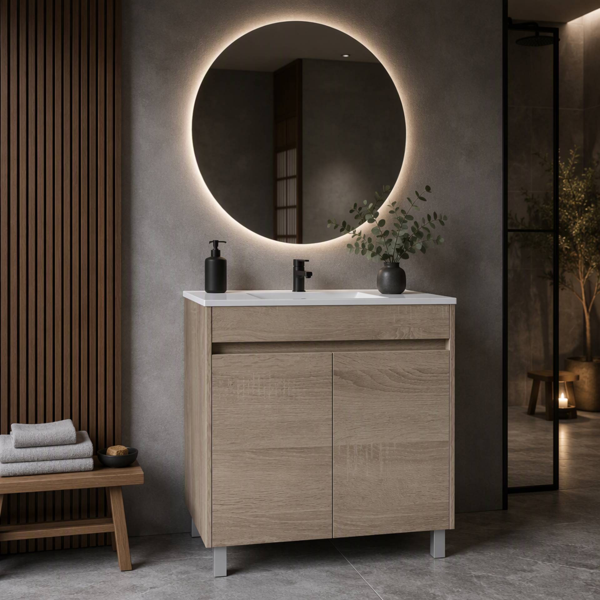 Conjunto Caruso 80cm (Móvel+Lavatório Cerâmico) CAMBRIAN