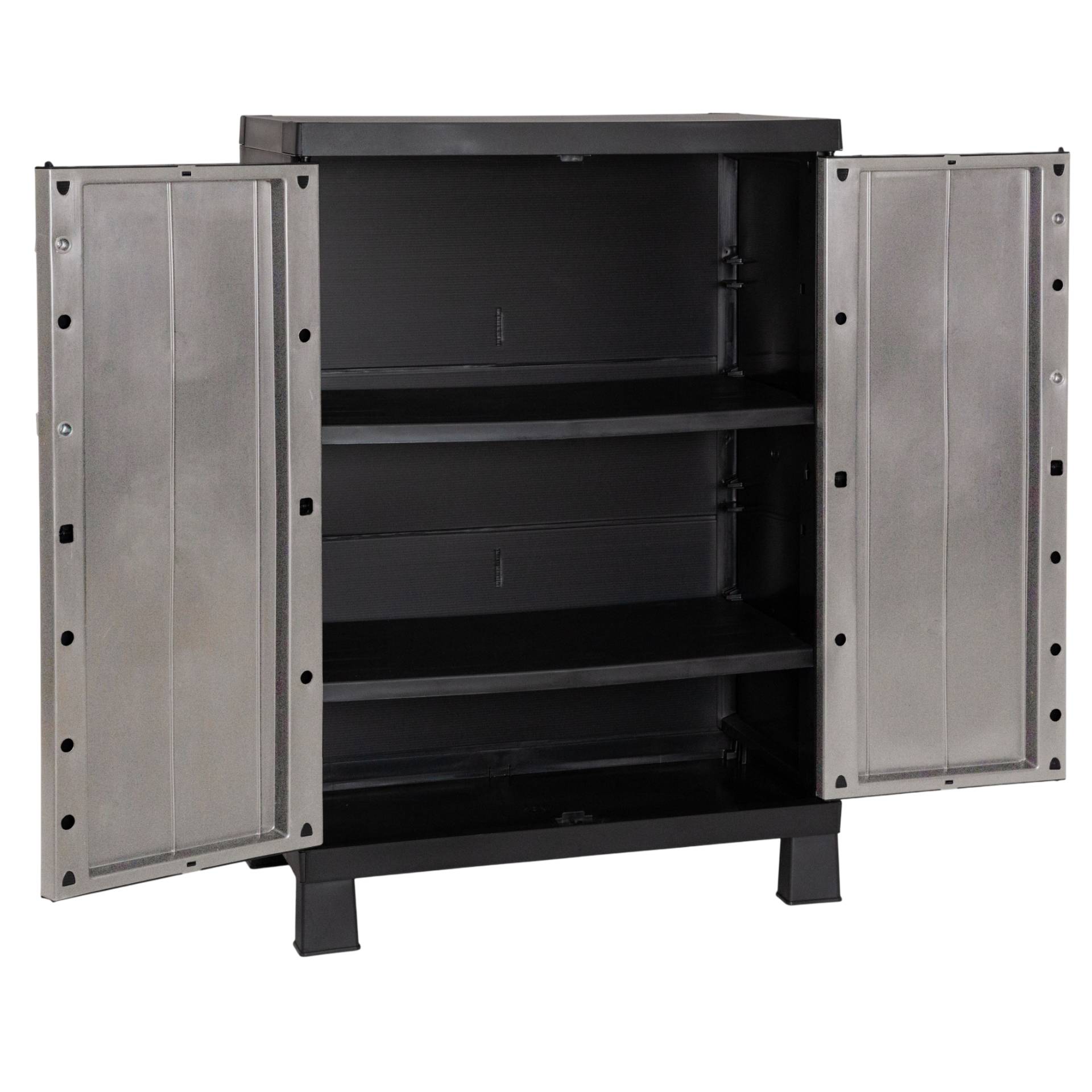 Armário Multiusos Baixo Garage PVC Cinzento e Preto