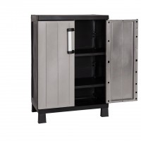 Armário Multiusos Baixo Garage PVC Cinzento e Preto Armário Multiusos Baixo Garage PVC Cinzento e Preto